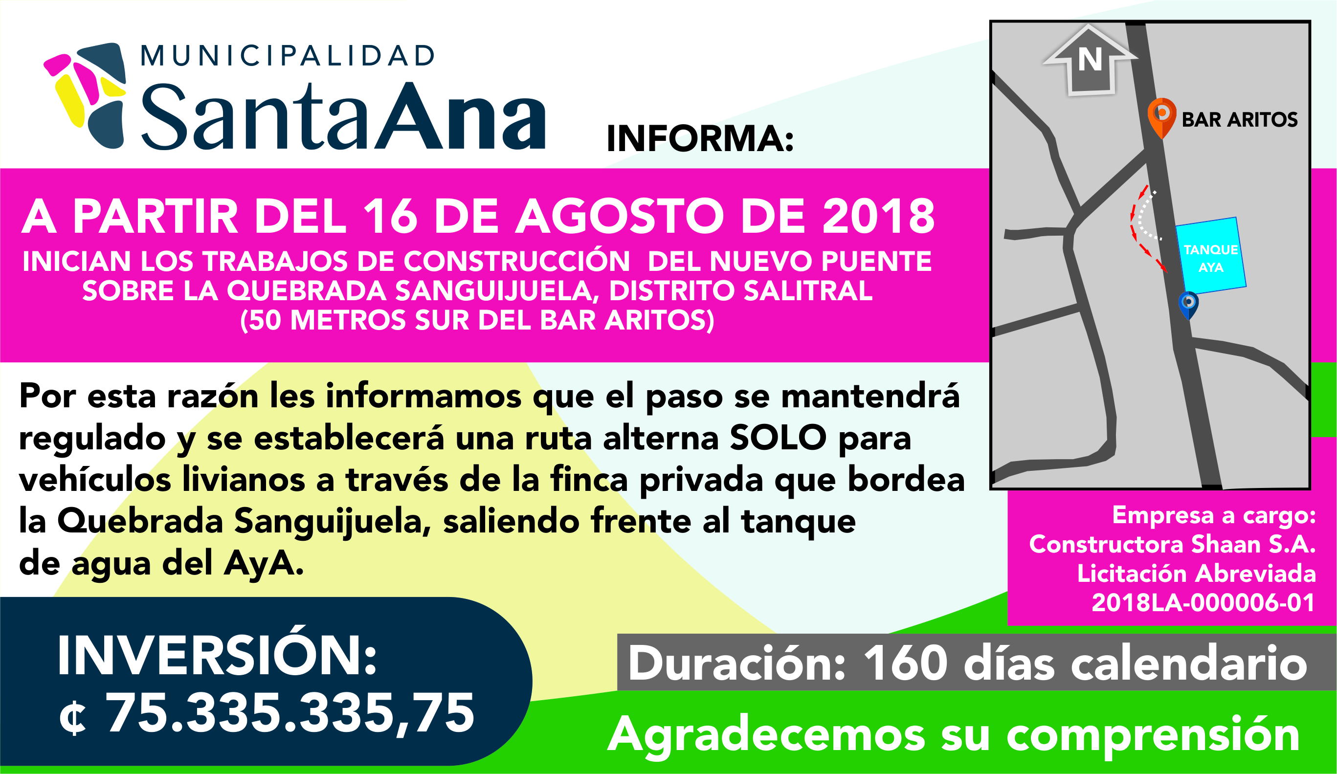 Anuncio Trabajos Puente Quebrada Sanguijuela
