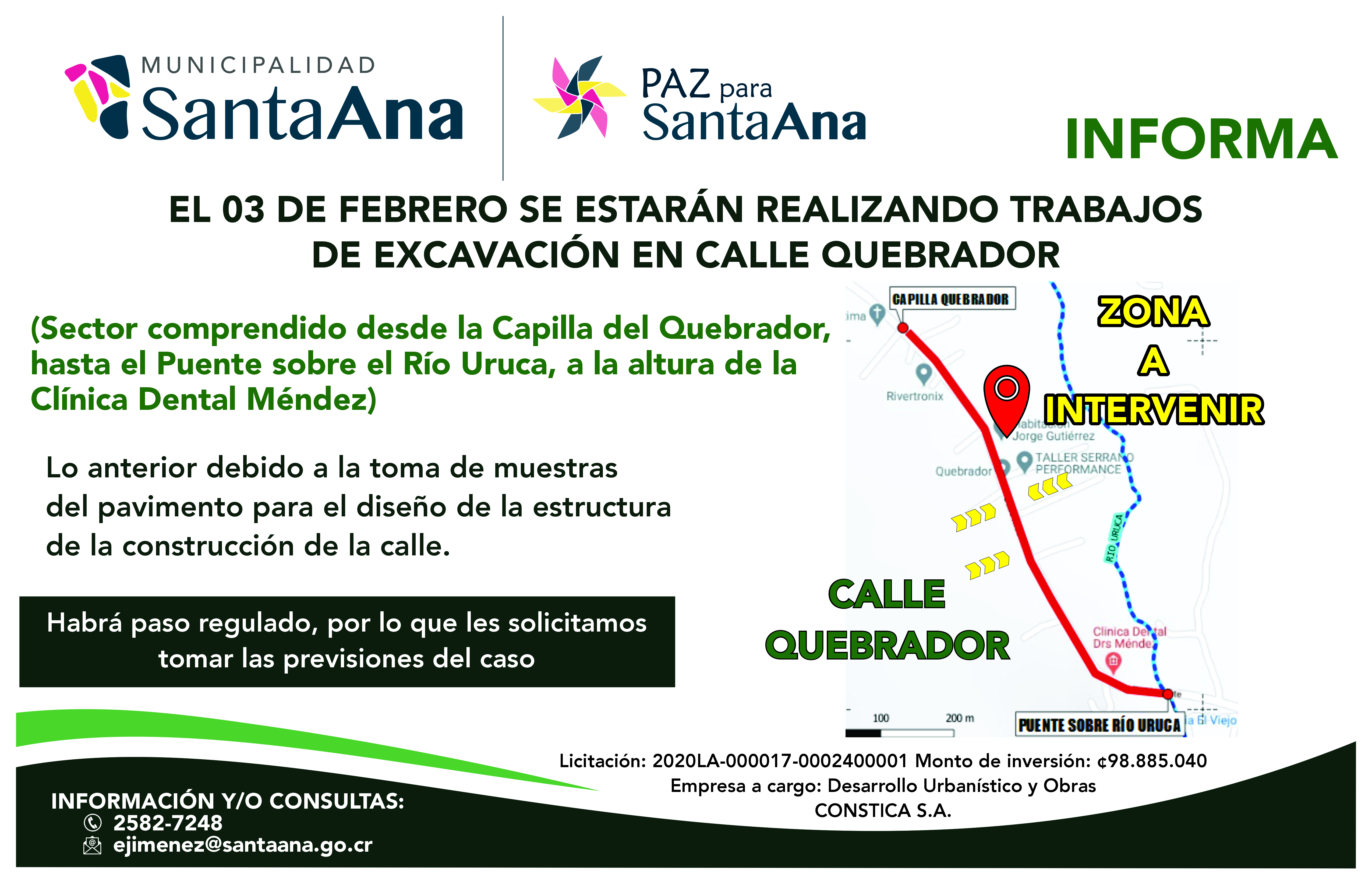 Anuncio Inicio Trabajos Calle Quebrador