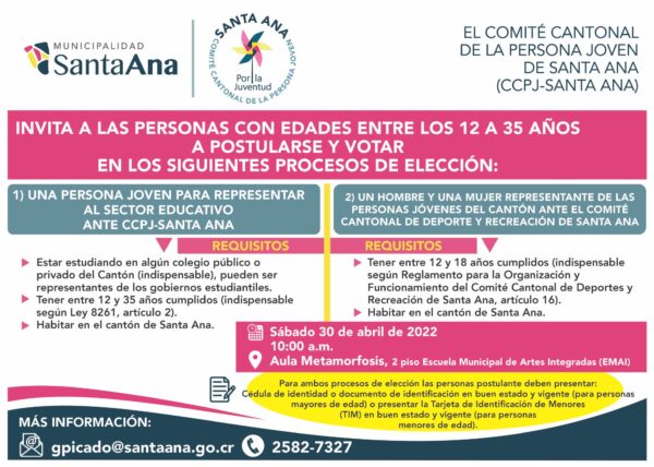 Postulación y Elección Personas Representantes Organizaciones Comité de la Persona Joven Santa Ana